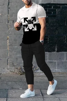2024 הקיץ סווצ ' רים שרוול קצר חולצת טריקו + מכנסיים סט של גברים אופנת רחוב מזדמן רטרו של גברים 2-Piece סט