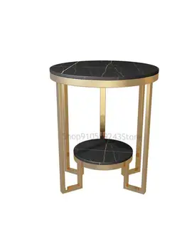 הסגנון האיטלקי אור יוקרה ספה שולחן צד נירוסטה שולחן פינתי סלון השיש סביב שולחן קפה קטן יצירתי