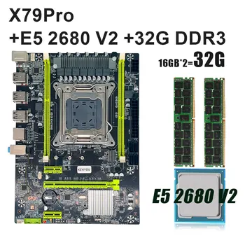 KEYIYOU לוח אם X79 להגדיר LGA 2011 V1 V2 עם Xeon E5 2680 CPU V2 32GB DDR3 ECC REG RAM