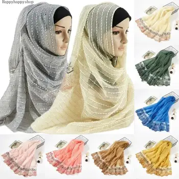 יוקרה רקמת תחרה חיג ' אב צעיפי נשים מוסלמיות כיסוי הראש עוטפת צעיפים האסלאמית סרט טורבן הערבי Foulard בנות הכובעים