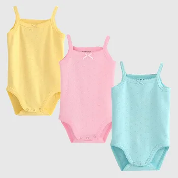 תינוק בגדי הגוף לילדות 2023 הקיץ דק לנשימה הפעוט ללא שרוולים רומפר צבע מוצק ילדים כותנה רכה סרבלים