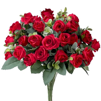 מלאכותי רוז זר פרחים לבן אדום פרחים לחתונה קישוט 11 ראשי פרחי משי מזויף ורדים פלורס עיצוב הבית חבורה
