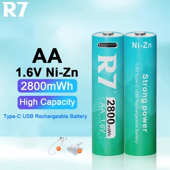 R7 2800mWh 1.6 V Ni-Zn AA סוללות נטענות USB AA NIZN סוללה עם מתנה מסוג-C כבל
