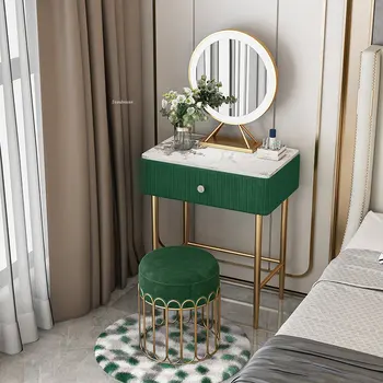 נורדי השיש שולחן איפור יוקרה עבור משק הבית מינימליסטי ורוד ההלבשה שולחנות חדר שינה שולחן איפור עם מראה, כיסא.