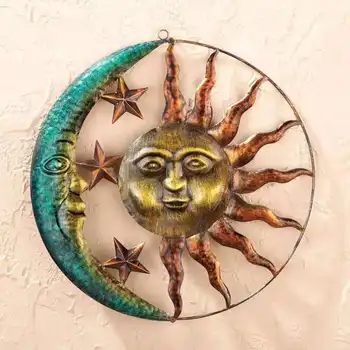ברזל יצוק מתכת אמנות קיר קישוט יצירתי השמש הירח פסלים פסל קיר קישוט לבית גן