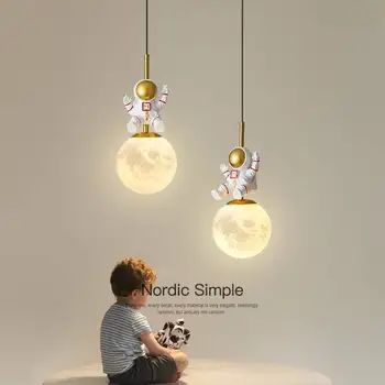 LED מודרנית יצירתית המיטה תליון אור אסטרונאוט נברשות עבור עיצוב חדר ילדים הירח המנורה מנורת לילה לחדר ילדים