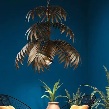 מודרני עץ קוקוס עלים נברשת תעשייתי יצירתי Led תלויה מנורת הסלון לחדר האוכל בר מקורה עיצוב תאורה