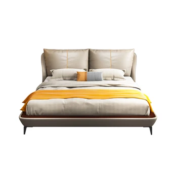 ראמה DYMASTY עור אמיתי רך למיטה בעיצוב מודרני מיטה/ אופנה קינג/קווין סייז בחדר השינה רהיטים
