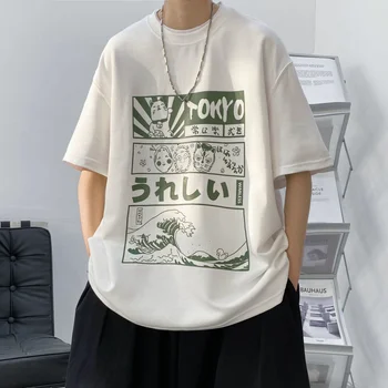 אנימה טוקיו גברים Tshirts יפנית מנופחים זכר מזדמן קצר, חולצות שרוול רופף הקיץ Harajuku חולצות טי