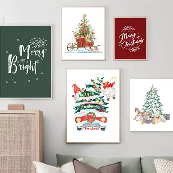 חג המולד נושאים חמים ציטוטים פוסטרים, הדפסי אמנות קיר אייל פתית שלג משאית ציור שמן קישוט בית חג המולד מתנה ציורי קיר