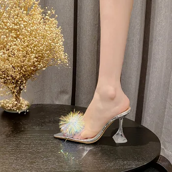 יוקרה חדש אופנה עקבים גבוהים נעלי מחודד בוהן נשים נעלי להחליק על PVC שקוף Sapato Feminino מסיבה סקסית פאטוס Mujer