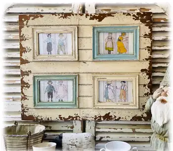 צרפתי בסגנון בית חווה מעץ משובח במצוקה קיר בעיצוב מסגרת תמונה עם 4 פתחים