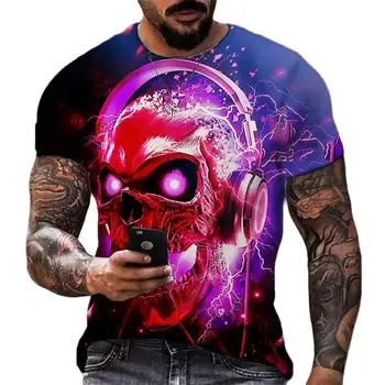 אנשים חדשים הגולגולת של החולצה מודפס 3D מוות הגולגולת גרפי חולצות לגברים מנופחים שרוול קצר פאנק מגניב מקסימום בגדי גברים