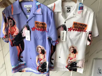 איכותי
 פסיכי מריה חולצות גברים, נשים, אופנת רחוב הסרט הדמות הדפסה החוף הוואי דש החולצה עם תג Techwear