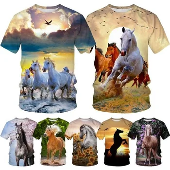 2023 מצחיק Harajuku סגנון חולצה גברים ונשים בעלי חיים סוסים 3D הדפסה שרוול קצר חולצה מזדמן ברחוב חולצת טריקו אופנה