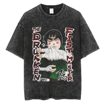 היפ הופ אופנת רחוב שטף גדול חולצה אנימה יפנית הדפסה קיץ שחור חולצה Harajuku שטחי הכותנה גברים בציר T-שיר