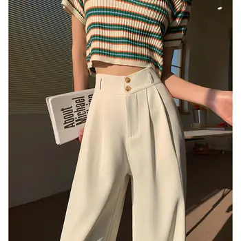 הקיץ של נשים רחב הרגל מכנסיים רופפים גבוהה המותניים מזדמנים מכנסיים אישה קוריאנית אופנה מוצקה במשרד ישר מכנסיים Harajuku