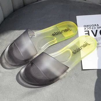 חדש נעלי נשים קיץ אופנה קריסטל שקוף תחתית שטוח נעלי בית עבור התלמידים תכליתי מחוץ נעל נעלי נשים