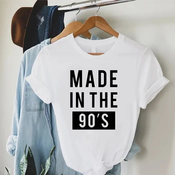עשה בשנות ה-90 נשים חולצת כותנה מסיבת יום הולדת בגדים מכתבים מודפס יוניסקס בגדים סיבתי רופף חולצת טי רחוב העליון.