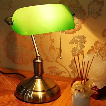 קלאסית וינטג בנקאי מנורת שולחן מנורה E27 עם מתג ירוק אהיל זכוכית לכסות את השולחן האור בחדר השינה ללמוד בבית קריאה