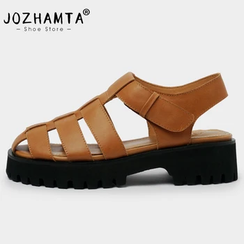 JOZHAMTA גודל 34-39 רטרו רומא סנדלים לנשים עור אמיתי עקבים גבוהים נעלי נשים קיץ פלטפורמה Sandalias שטחי המשרד.