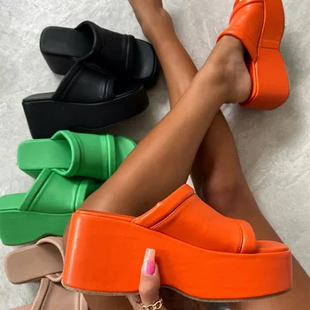 Maogu בוהן מרובע עור פלטפורמת נעלי נשים קיץ אופנה עבה התחתון הנשי נעל אישה כפכפים 2023 נשים סנדלים