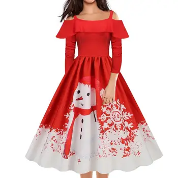 בציר סווינג שמלת רטרו צוואר מרובע להניף את השמלה פסטיבל סיבתי תחפושת עבור התכנסויות משפחה החורף מסיבות נושא