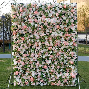 מותאם אישית 5D רוז צמחייה בד פרח קיר צמחים מלאכותיים פנל חיצוני לחתונה רקע תפאורה שלב פריסת מסיבת צילום אביזרים