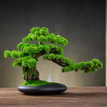 סיני ברוך אורן צמח בונסאי קישוט מקורה שולחן העבודה סימולציה ירוק צמח בעציץ שווא פרח מלון קישוט אמנות
