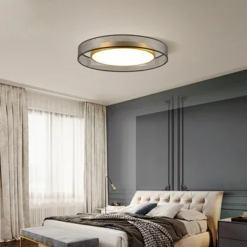 אור תקרת LED כל נחושת המודרני סלון אור נורדי פשוטה חדר עגול השינה דקורטיביים אור מנורת התקרה