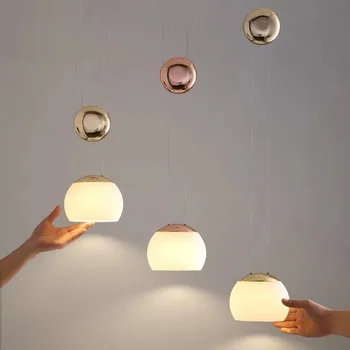 מודרני מינימליסטי ראש יחיד Liftable מסעדה בר קטן נברשת נורדי יצירתי זכוכית בחדר השינה ליד המיטה מנורות מלון