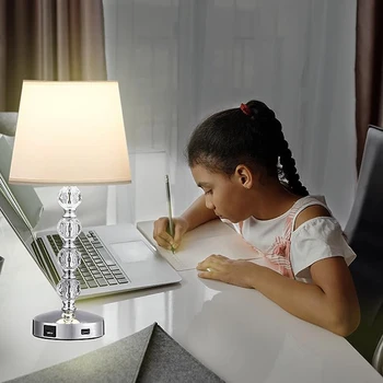 בקרת מגע קריסטל מנורת שולחן מנורות עם USB+C + A + יציאות שידות לילה חדר השינה נטענת אורות לימוד שולחן כתיבה מנורת