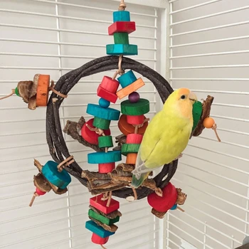 ציפור צעצוע של בלוק כלוב הציפורים תלוי מתנדנד על הענף התוכי לועס צעצוע בידור צעצוע