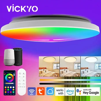 VICKYO חכם Wifi LED אורות התקרה RGBCW Bluetooth בקרת יישום לילה אור Dimmable תואם עם Alexa-Google עבור חדר השינה