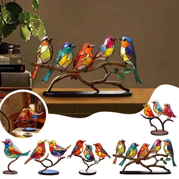 1/2/3/5pcs צבעונית אקריליק מתכת ציפורים על ענף העבודה קישוטים אקרילי חומר קישוטי שולחן סלון עיצוב