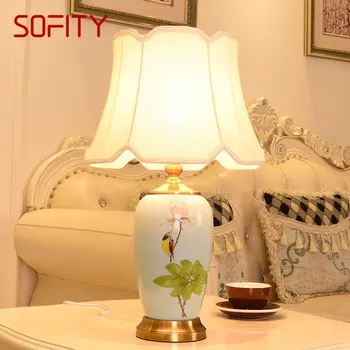 SOFITY פרחים ציפורים קרמיקה מנורת שולחן LED מודרני פשוט, חם, יצירתי ליד המיטה שולחן אור הביתה הסלון לחדר השינה