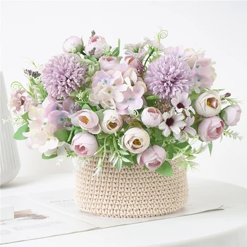 משי מלאכותי זר פרחים ססגוניות היברידית של ראש הפרח ובאד זולים מזויפים פרחים הביתה חתונה קישוט שולחן העבודה