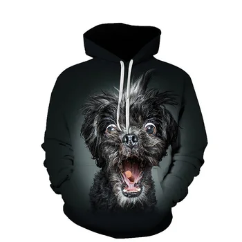 מצחיק חיית המחמד 3D שנאוצר לכלב כלב פומרניין גרפי קפוצ 'ונים הילד פשוט נוח קפוצ' ון שחור, אביב סתיו Pullovers