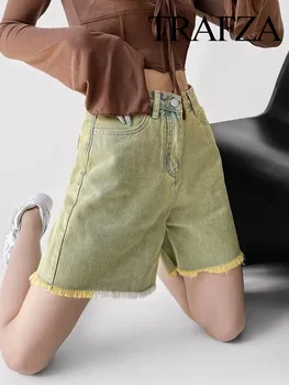 TRAFZA נקבה אופנת רחוב מכנסיים קצרים מכנסיים צבע סימטרית כיסים כפתור רוכסן בקיץ מכנסיים קצרים מכנסיים אישה 2023 אופנתי