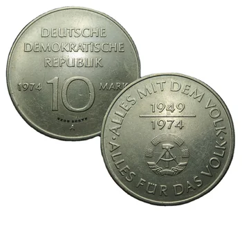 גרמניה המזרחית הדמוקרטית גרמניה 1974 מארק מטבע זכרון 25 יום השנה ה נחושת ניקל 100% מקורי