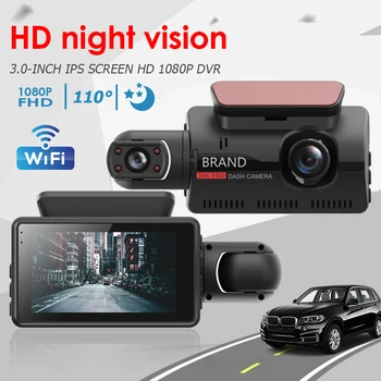כפול עדשה Dash Cam אוטומטי מצלמת וידאו עם WIFI רכב לרכב מקליט וידאו HD 1080P חניה לפקח על 110 מעלות זווית רחבה