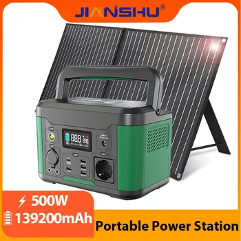 Jianshu 139200mAh בנק כוח נייד 220V תחנת כוח 500W 515Wh EPS מתקפל פאנל סולארי 100W 18V עבור קמפינג אוהל נסיעות