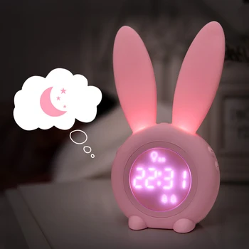 קריקטורה ארנב LED אורות ליל תזמון שעון מעורר מנורת לילה לילדים, חדרי ילדים מתנות חג חכם בלילה אור