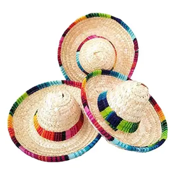 מחשבים טבעי קש מיני כובעים עיצוב חדש מיני כובע מקסיקני שולחן העבודה ספקי צד קרנבל יום הולדת קישוטים למסיבה