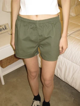 בציר כותנה מזדמן ספורטיבי מכנסיים קצרים בקיץ ירוק אלסטיות גבוהה המותניים אופנת רחוב מכנסיים קצרים Harajuku רטרו בסיסי מכנסיים כחולים