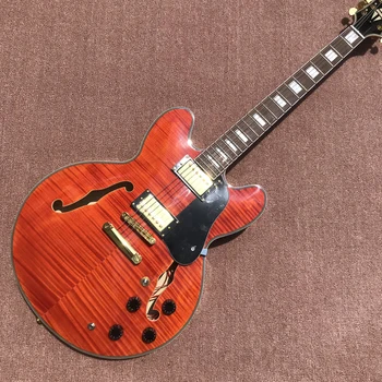 אדום להבה מייפל טופ & בחזרה ES-335 גיטרה חשמלית, זהב חומרה, הולו גוף ג ' אז גיטרה חשמלית, משלוח חינם