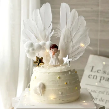 1pc מלאך חמוד כנף הנוצה עליונית עוגה עבור להולדת התינוק ילדים יום הולדת קישוט אספקה חתונה עוגת קינוח עיצוב כלים