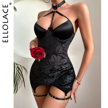 Ellolace מובלט Slim-Fit שמלת מחוך סקסי ואלגנטי מיני קצרה שמלות ללא משענת משי יוקרה תלבושת קיץ Bodycon שמלת קיץ