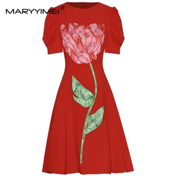 MARYYIMEI הקיץ של נשים מעצב אופנה שמלה קצרה שרוולים פרחים רקמה אלגנטית חג שמלות מיני