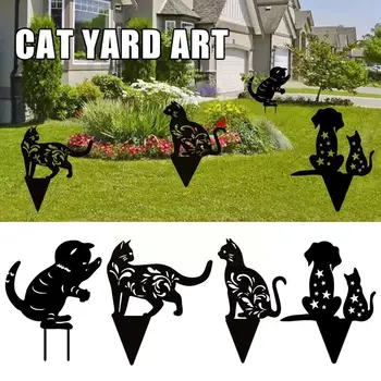 חתול שחור להכניס כרטיס אקריליק קישוטי גינה פסלים הוכנס מודל החצר יתד צללית 6 הדשא אמנות חוצות סימן H3G6